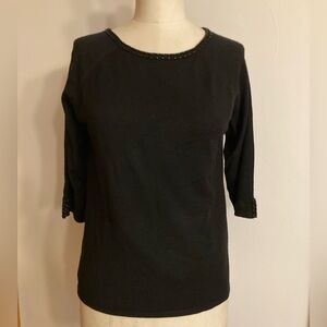 Villager Liz Claiborne Black 3/4 Sleeve Beaded  Collar Knit Sweater